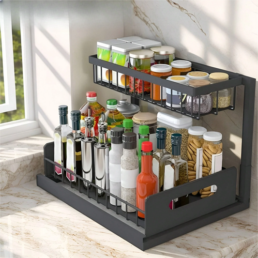 Under Sink Organizer Rack 2 Tier Sliding Cabinet Drawer