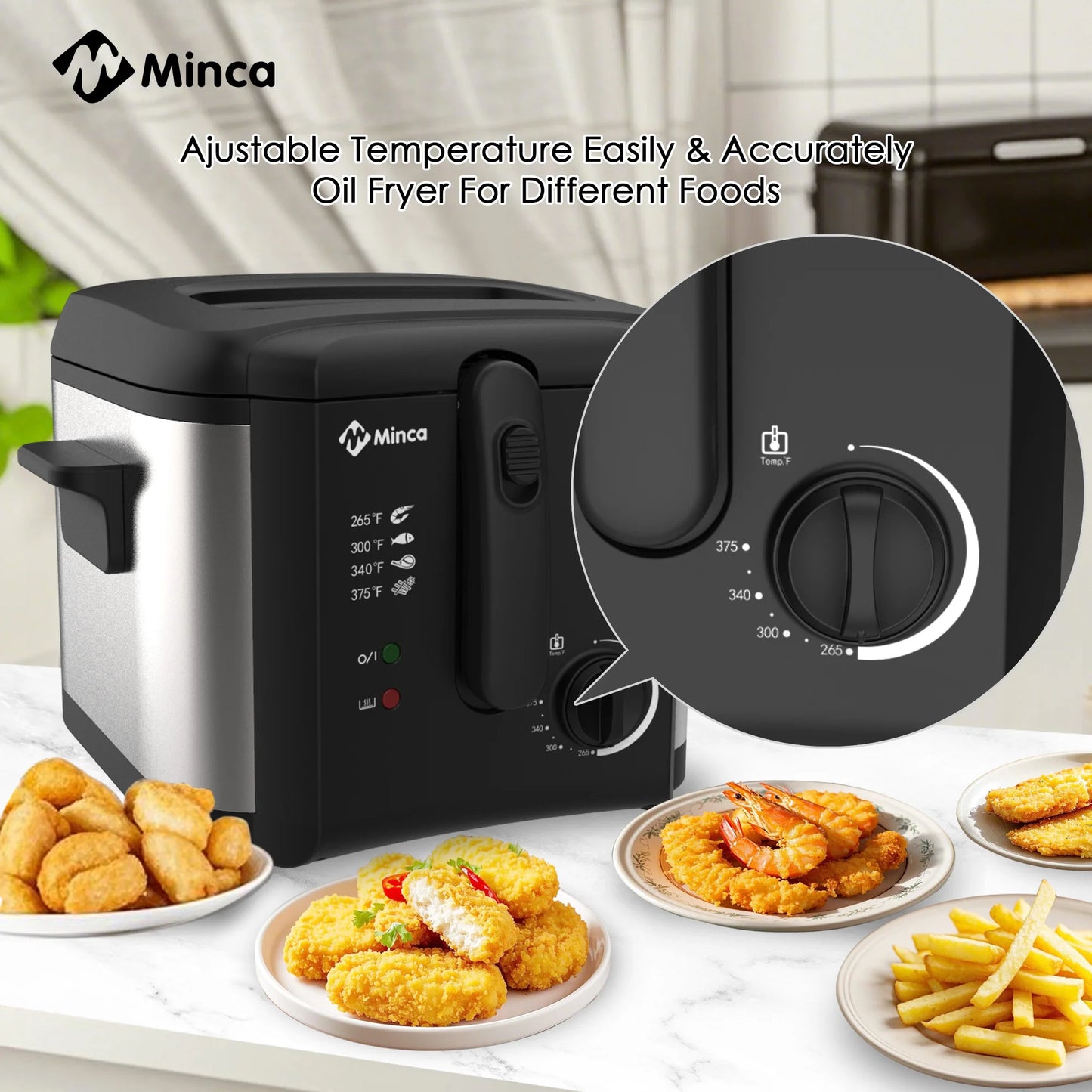 M Minca 1500W Fryer With Nonstick Temperature Control Detachable Lid Odor Filter