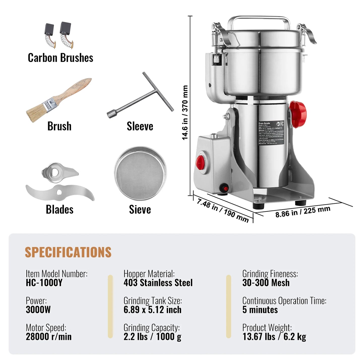 SucceBuy Electric Grain Mill Grinder for Dry Herbs Spices Coffee