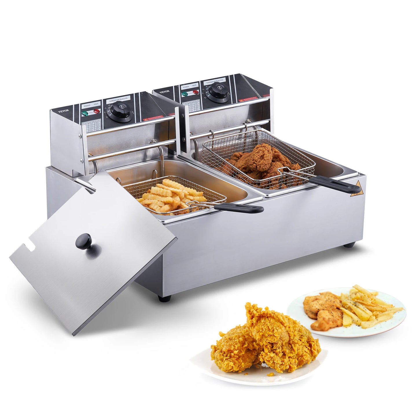 SucceBuy Commercial Deep Fryer With Dual Removable Tanks