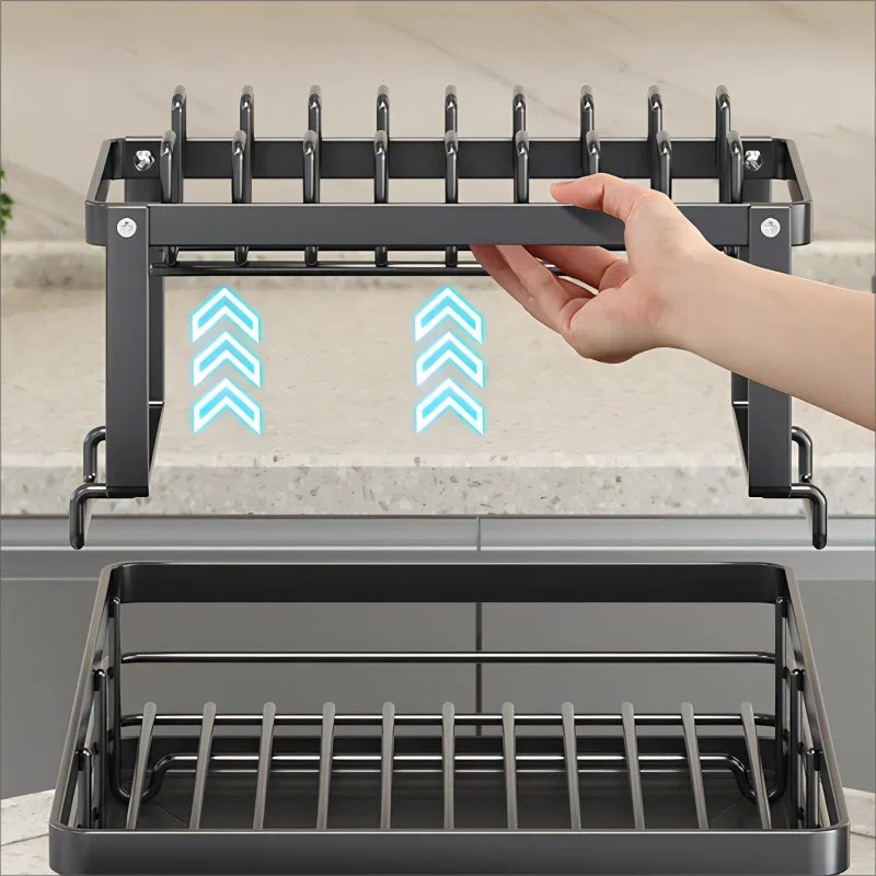 AEHOME Adjustable Stainless Steel Dish Drying Rack With Drainboard