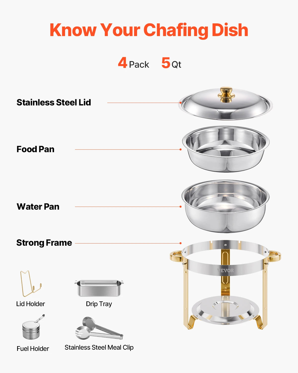 SucceBuy Stainless Steel Chafing Dish Buffet Set Round Warmer Server