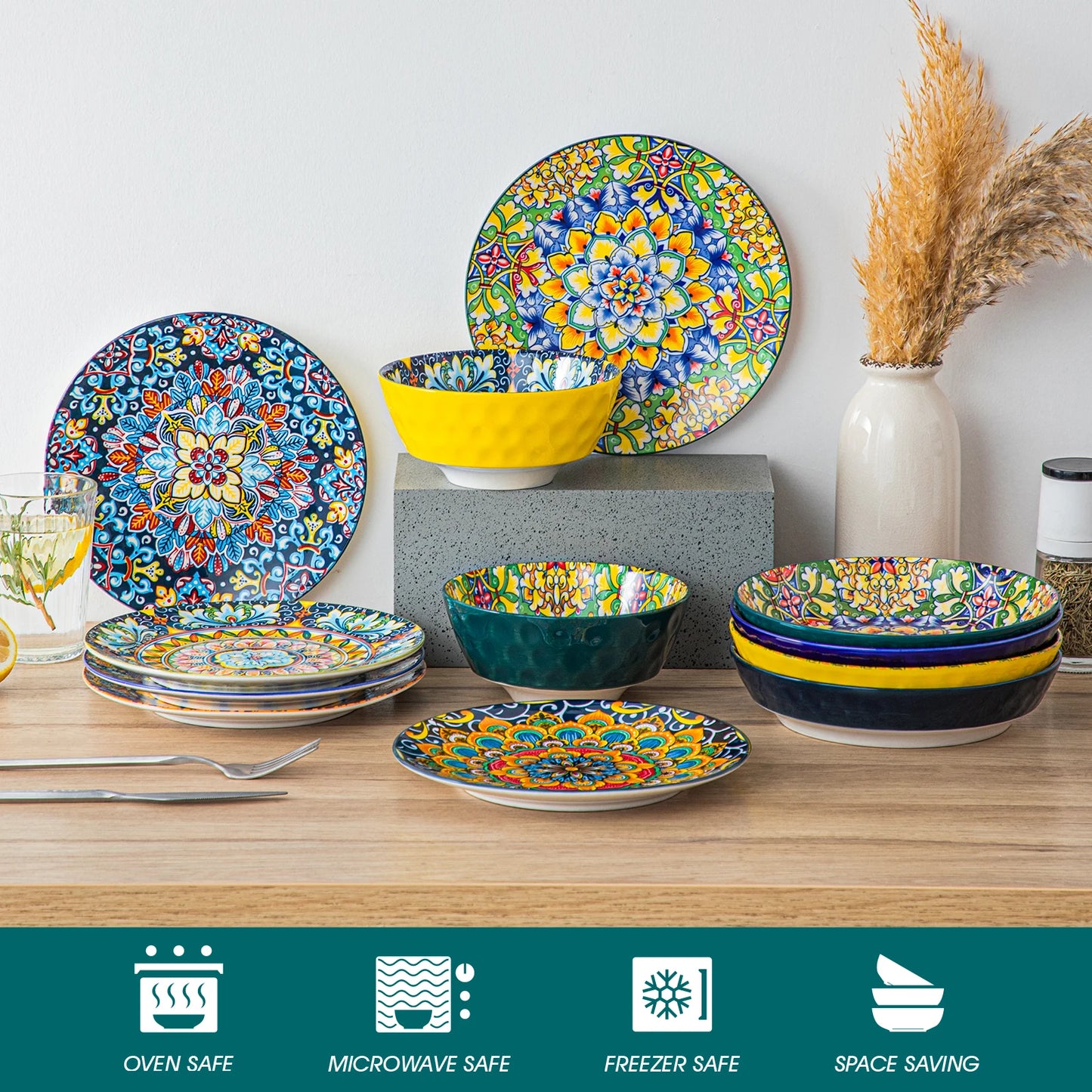 MALACASA Ceramic Dinnerware Set 12 16 18 24 Pieces