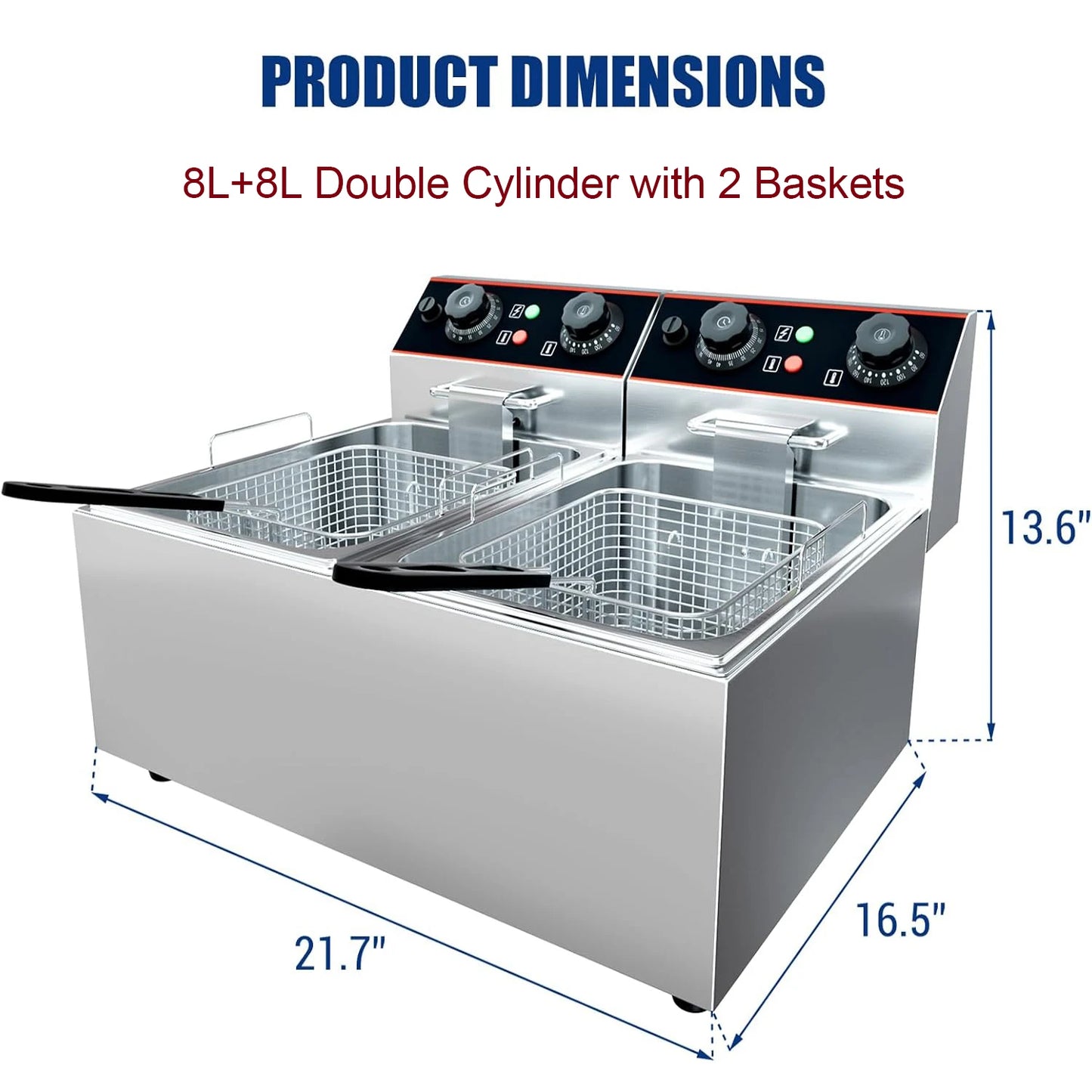 Acekool Commercial Electric Deep Fryer Stainless Steel Baskets Adjustable