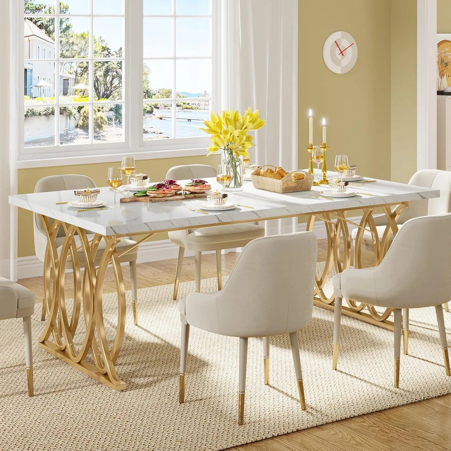 LITTLE TREE Modern Dining Table Rectangular Kitchen And Dining Room