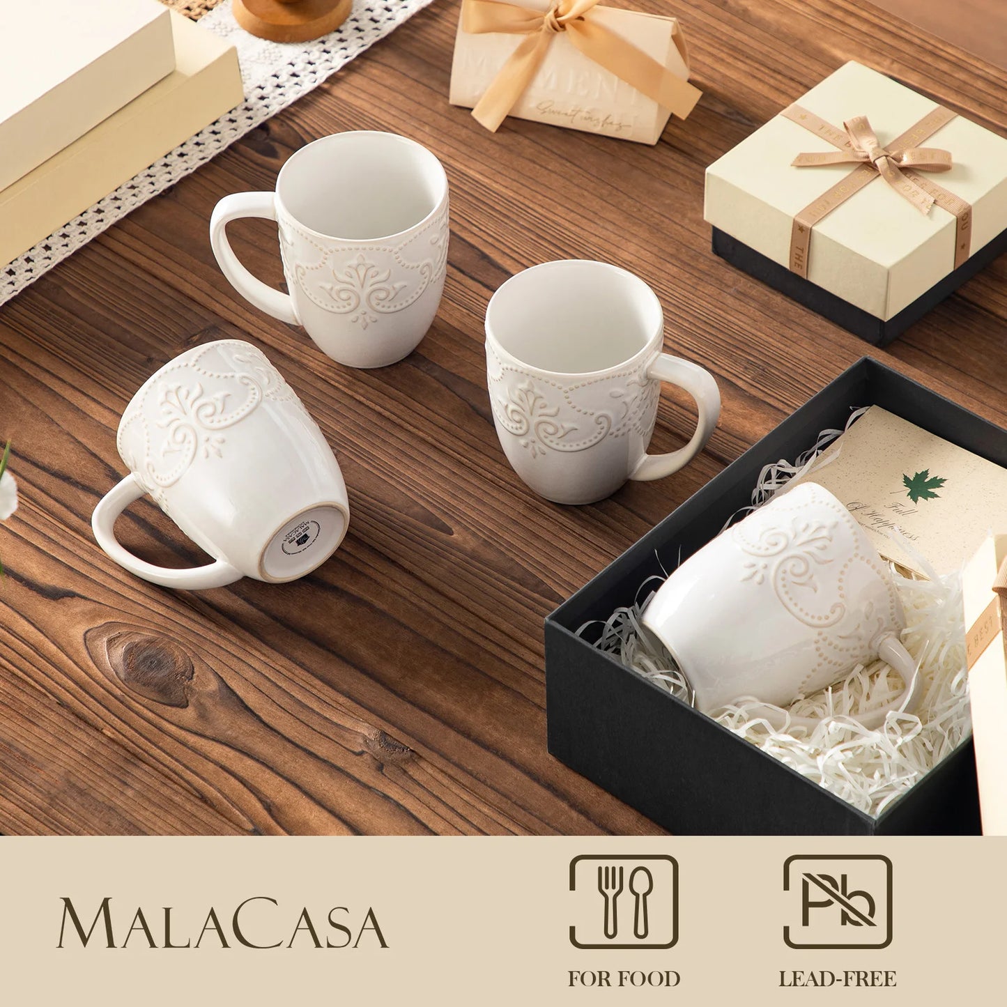 Malacasa Giselle Vintage Embossed Porcelain Coffee Cup Set