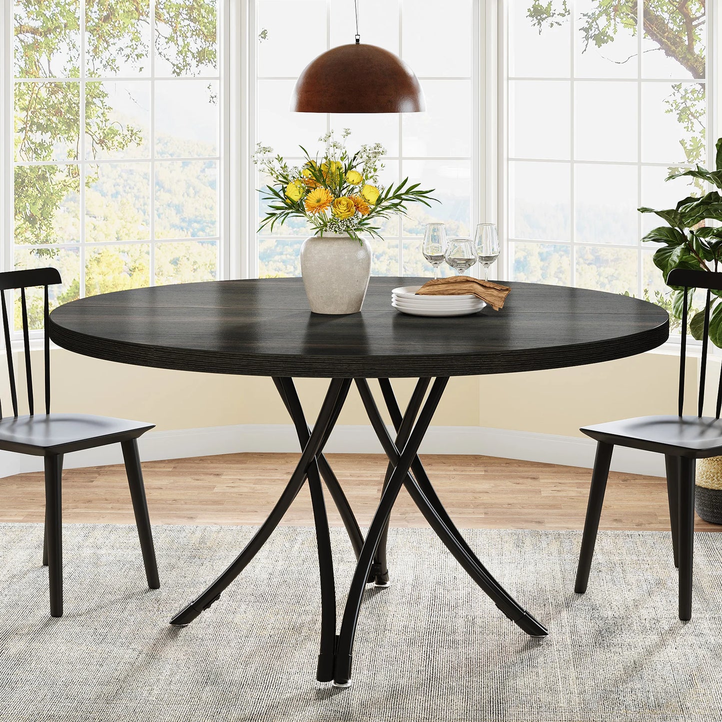Tribesigns Round Dining Table, Farmhouse Industrial Kitchen Table