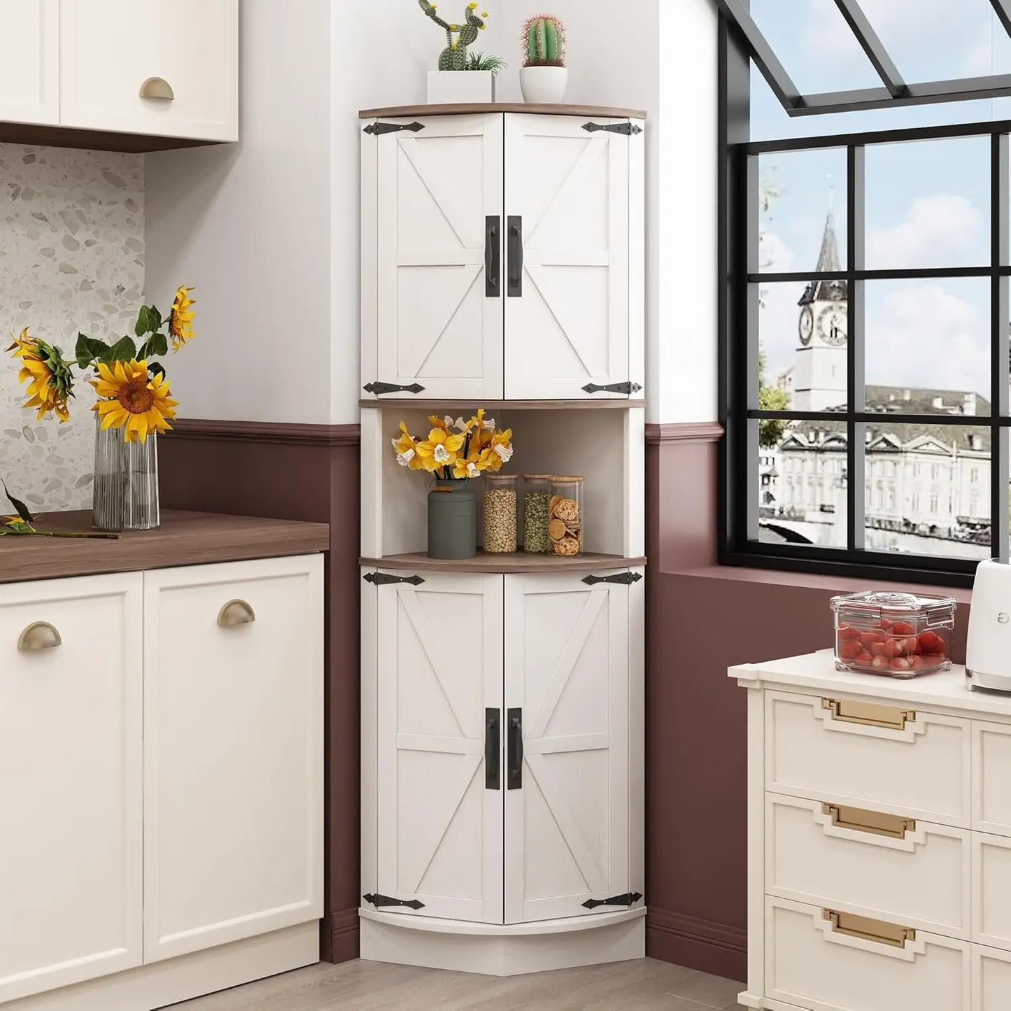 Corner Storage Cabinet With 4 Doors And 5 Shelves BarnStyle