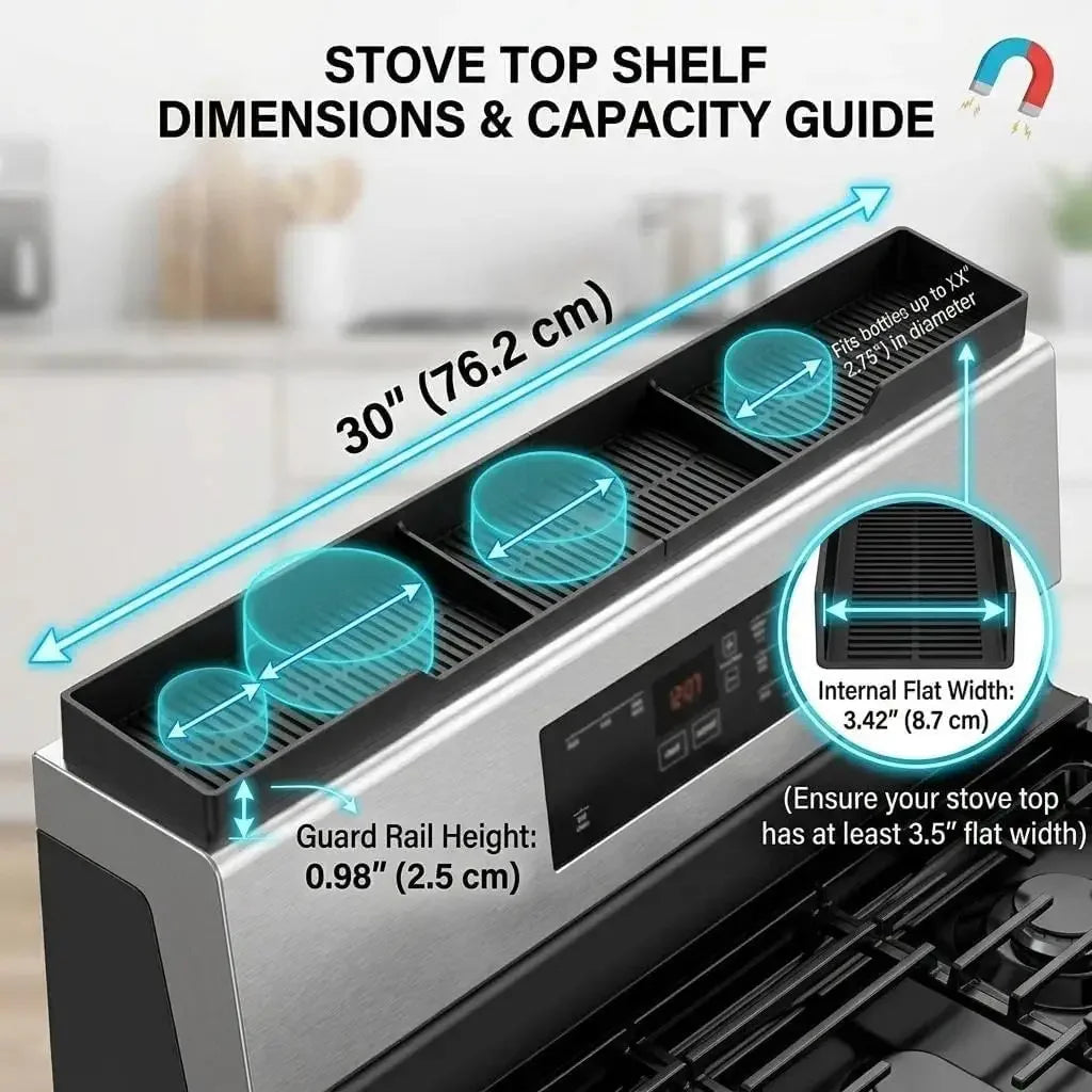 Stove Top Silicone Magnetic Spice Rack Shelf With Three Compartments