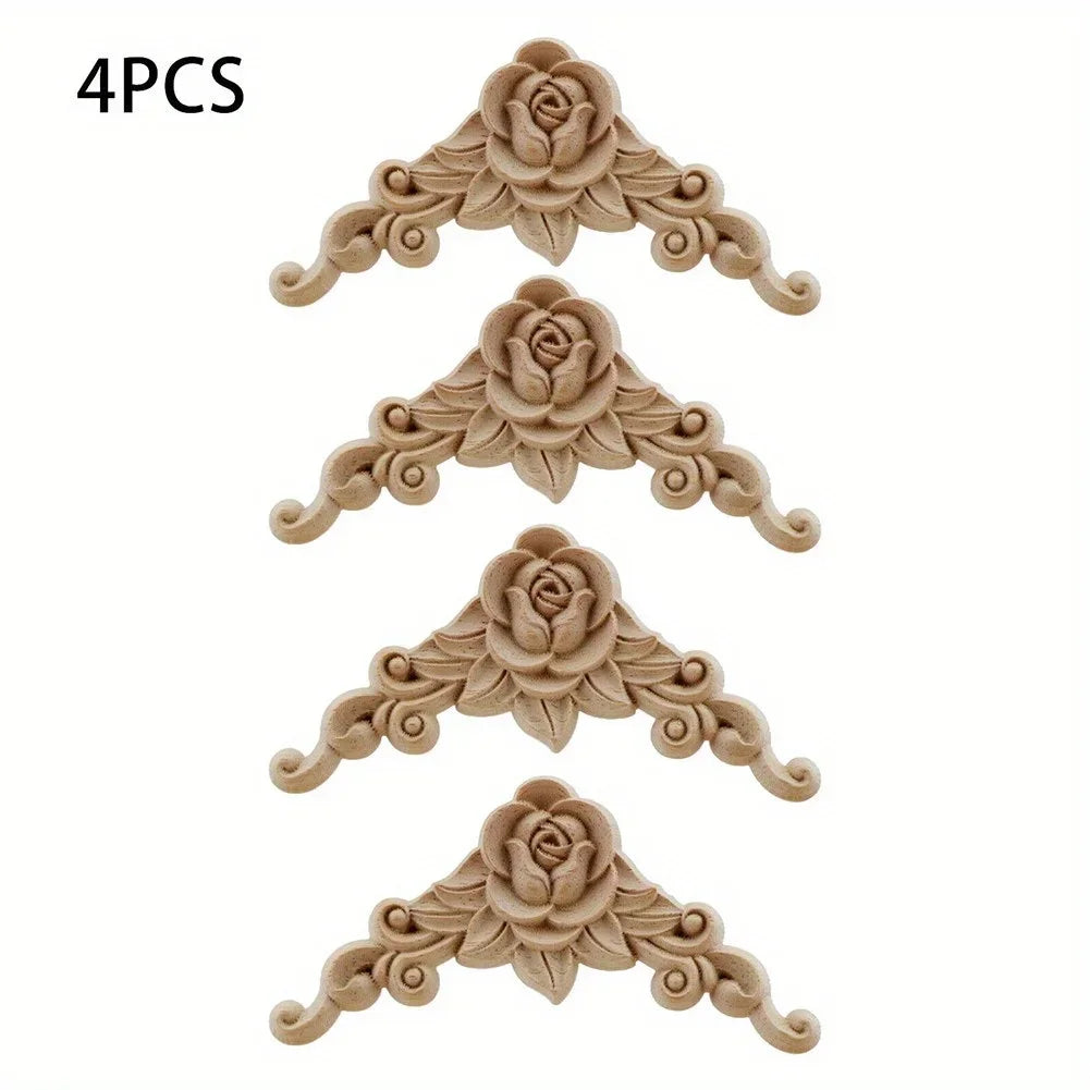 Natural Floral Wooden Carved Corner Appliques For Frames And Furniture