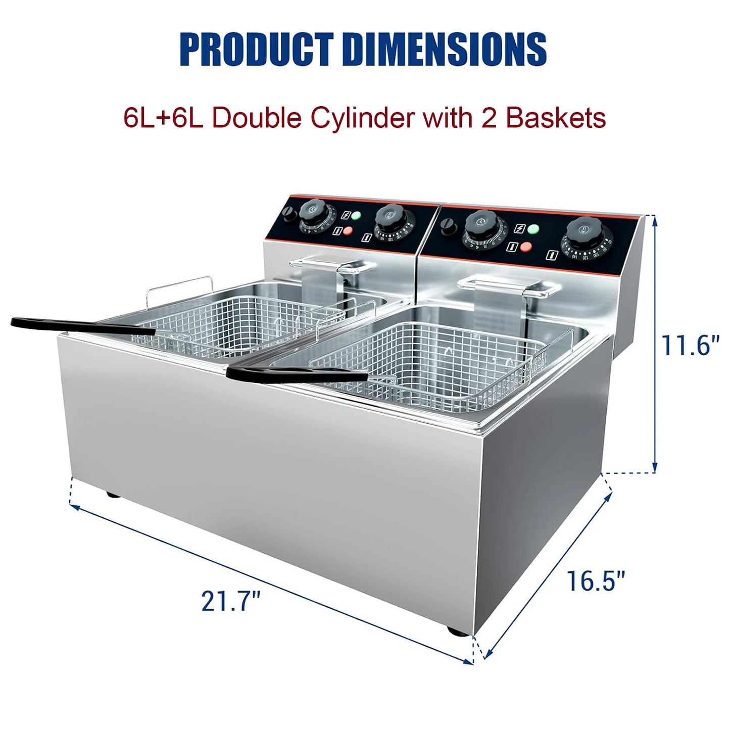 Acekool Commercial Electric Deep Fryer Stainless Steel Baskets Adjustable