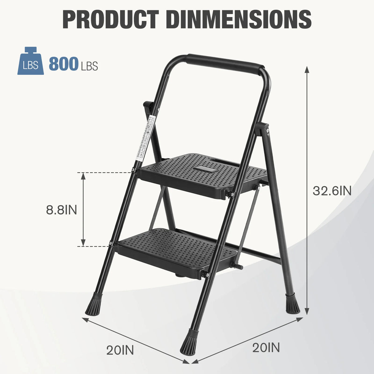 JHK Folding 2/3 Step Ladder Stool Anti Slip Pedal 800lbs