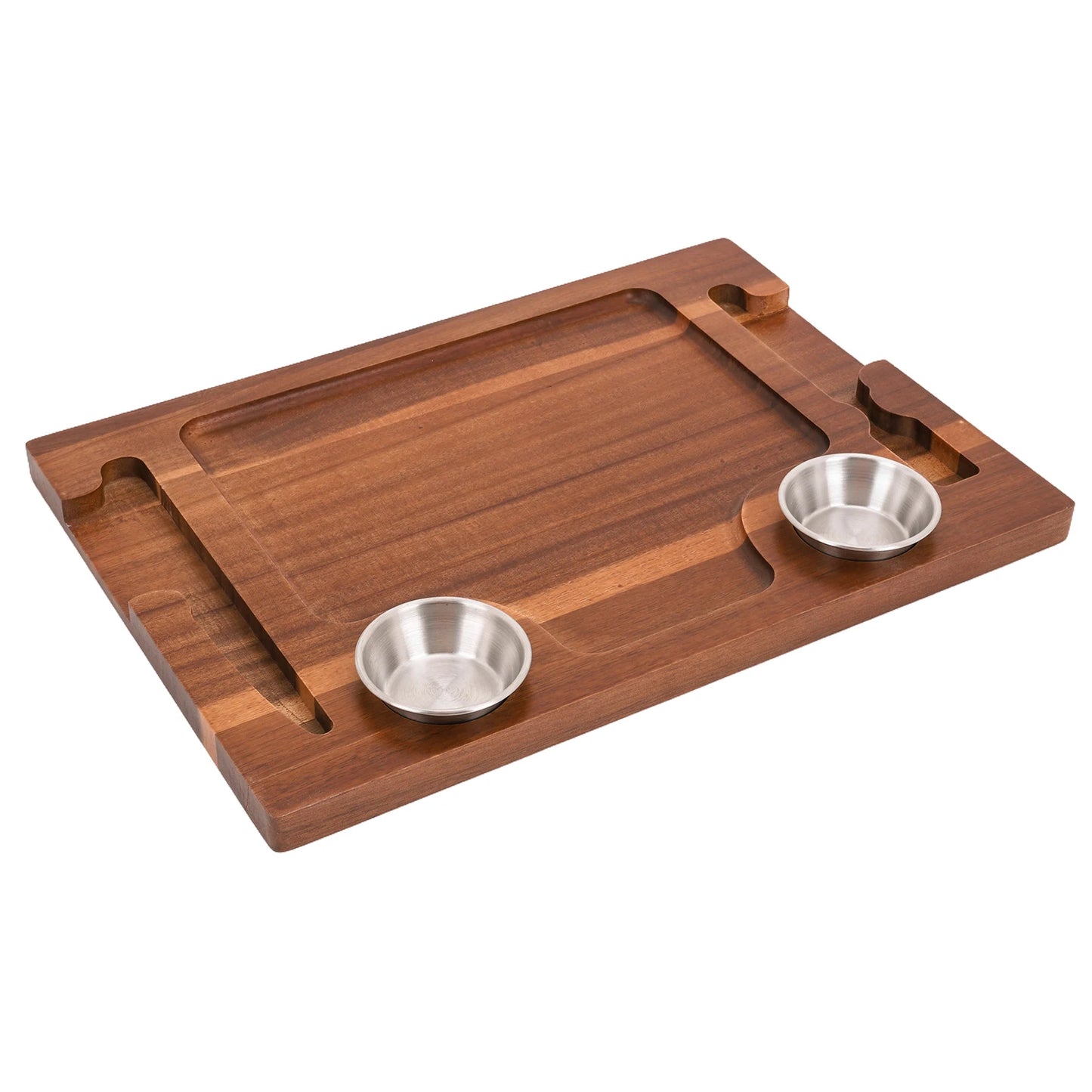 Shunmaii Acacia Wood Steak Serving Plate With Sauce Cups