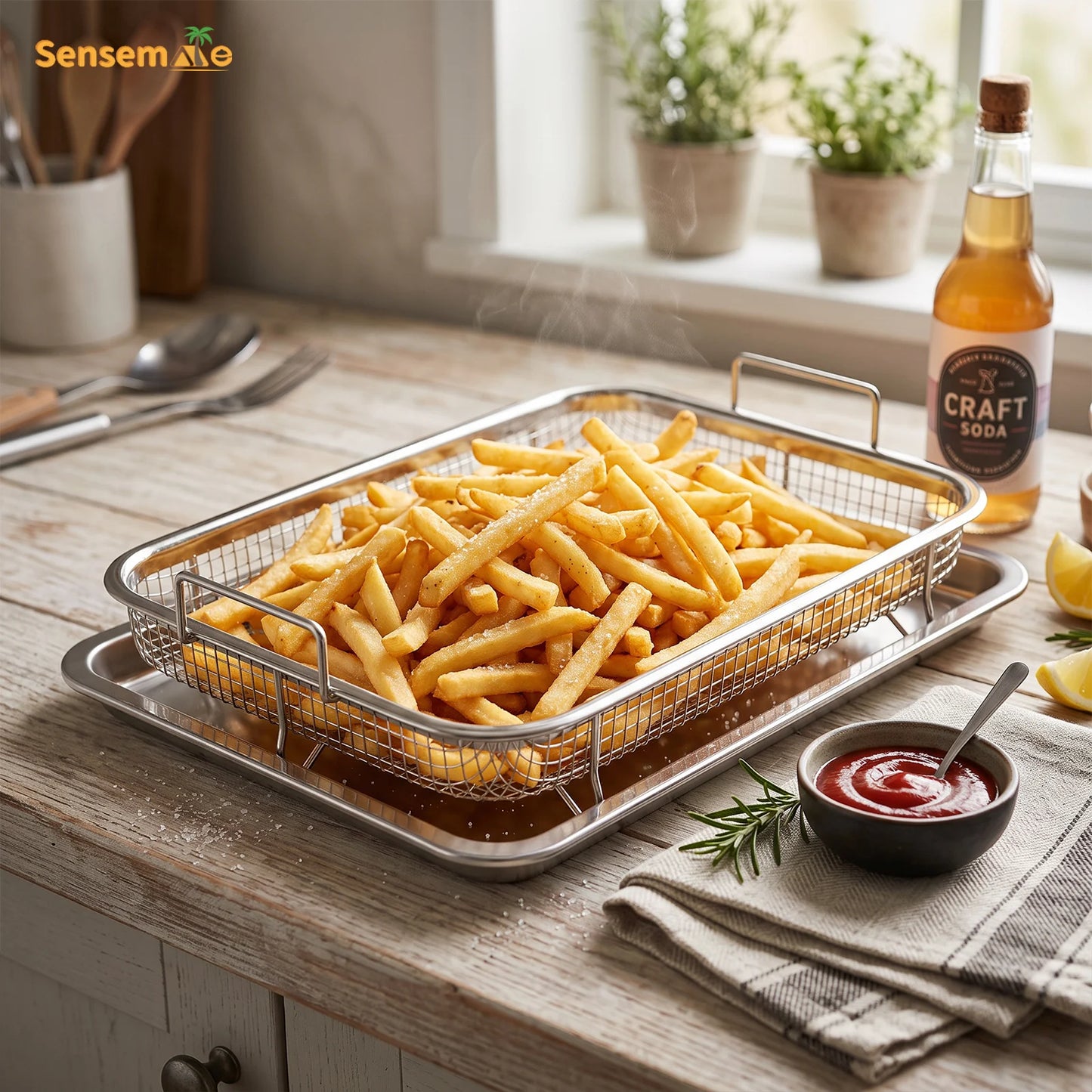 Stainless Steel Air Fryer Crisper Tray With Oil Separation Rack