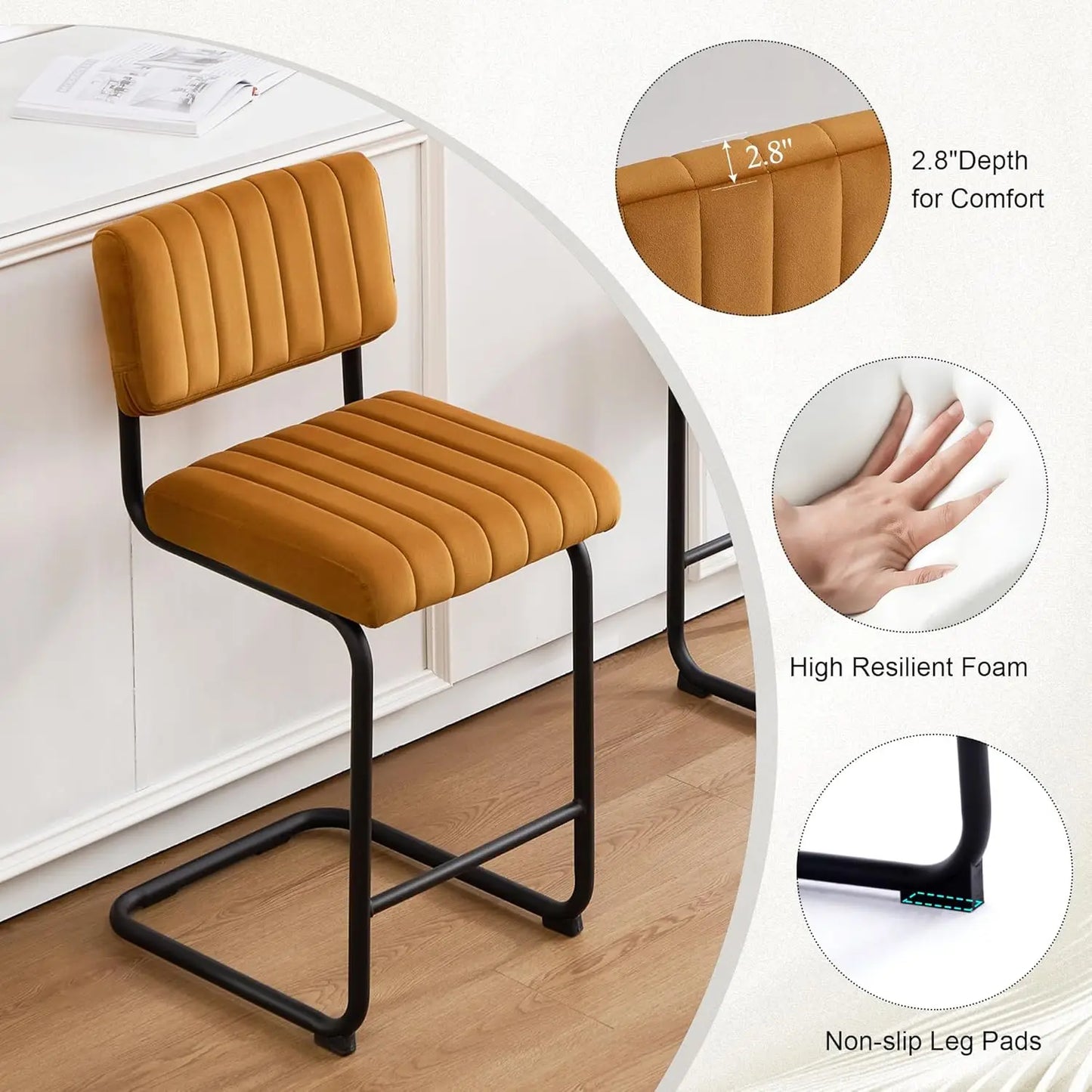 Bar Stools Set Of 4 Cantilever Counter Height Upholstered