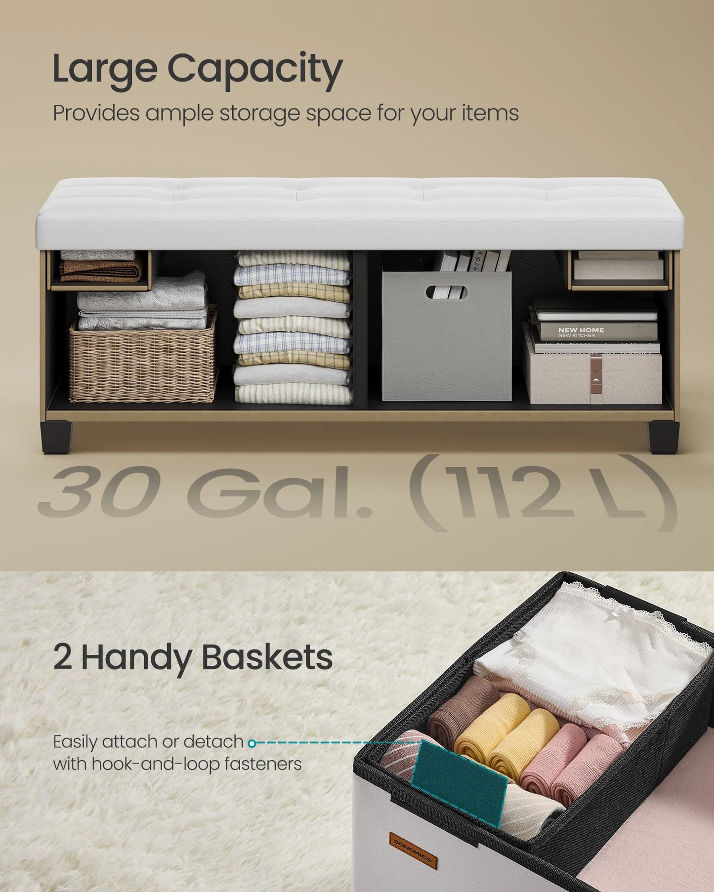 SONGMICS Storage Ottoman Bench With Legs Synthetic Leather