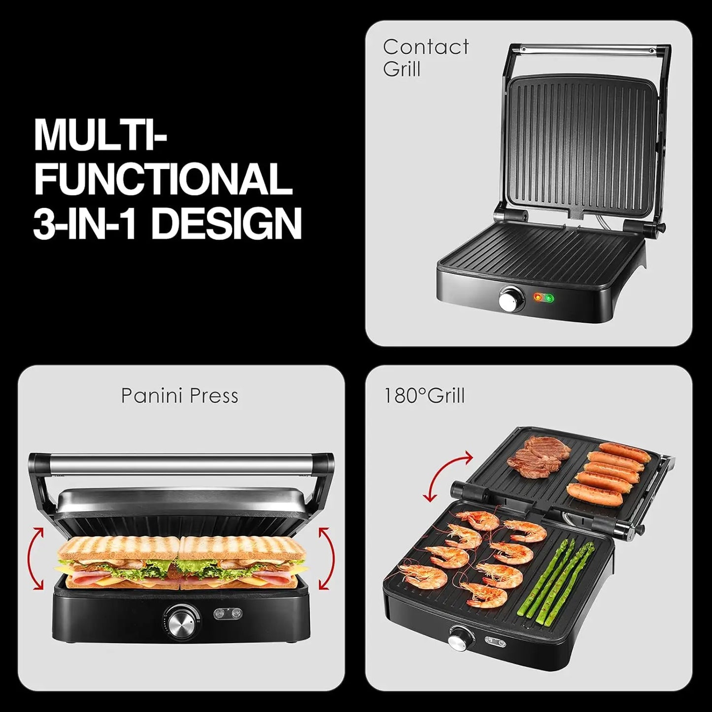 1200W Panini Press Grill With Adjustable Temperature