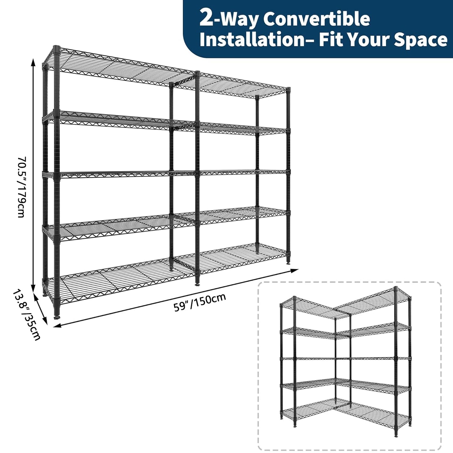 TWISTER.CK Heavy Duty 5-Tier Adjustable Metal Shelving Unit