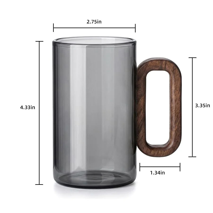 Borosilicate Glass Coffee Mug With Walnut Handle Dishwasher Safe