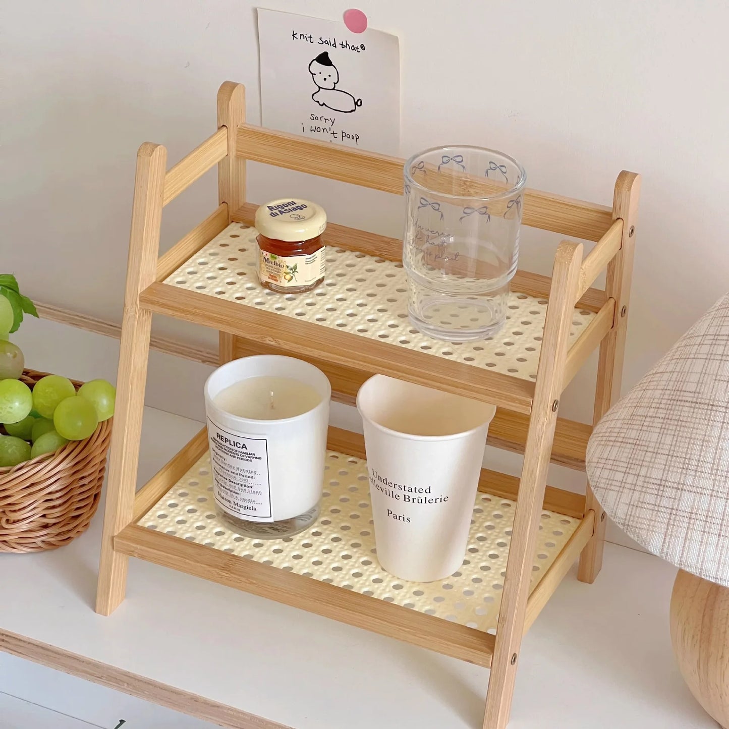 Double Layer Bamboo Countertop Multipurpose Organizer Cup Holder for Kitchen