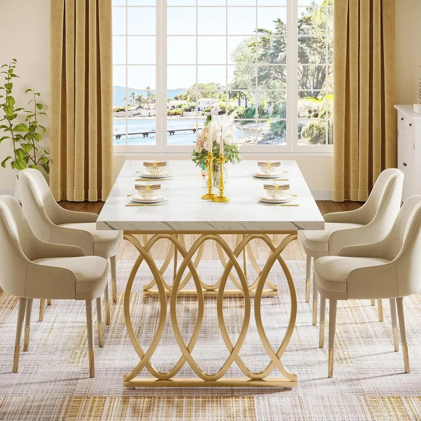 LITTLE TREE Modern Dining Table Rectangular Kitchen And Dining Room