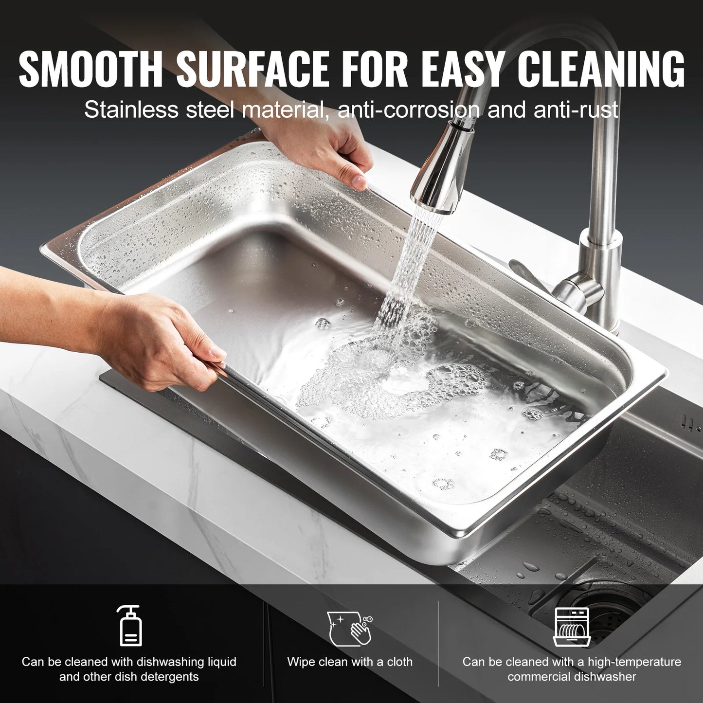 SucceBuy 4-Pack Hotel Pans Anti-Jam Steam Pan With Lid