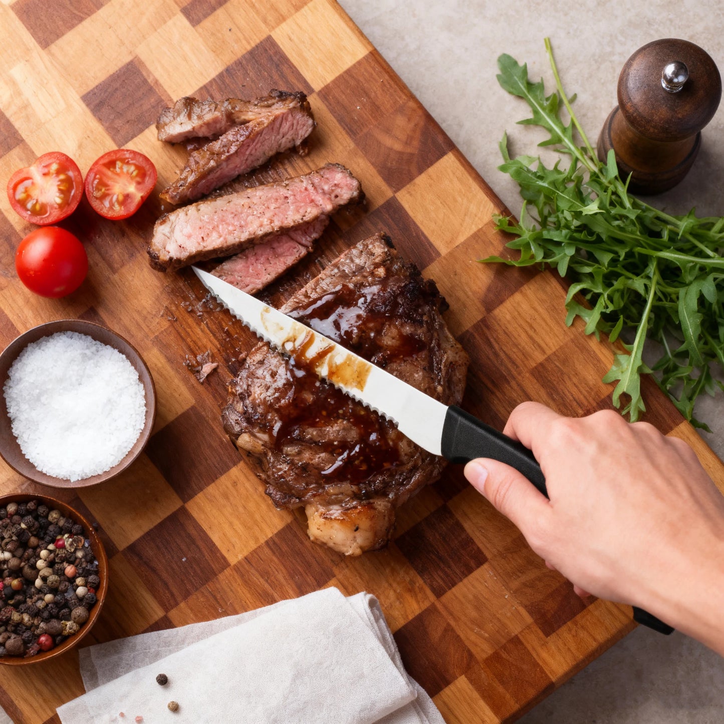 Six-Piece Serrated Steak Knife Set Stainless Steel With Ergonomic Handles