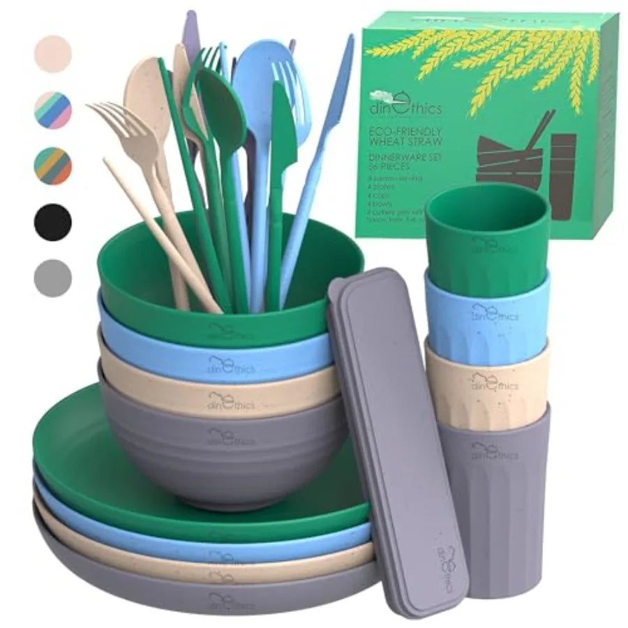 Eco Friendly Wheat Straw Dinnerware Plates Bowls Cups Camping Set