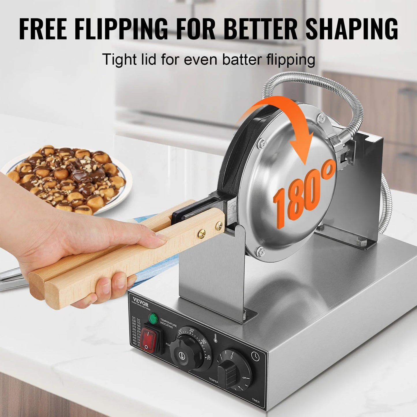 SucceBuy Stainless Steel Bubble Waffle Maker 1400W With Rotating Pans