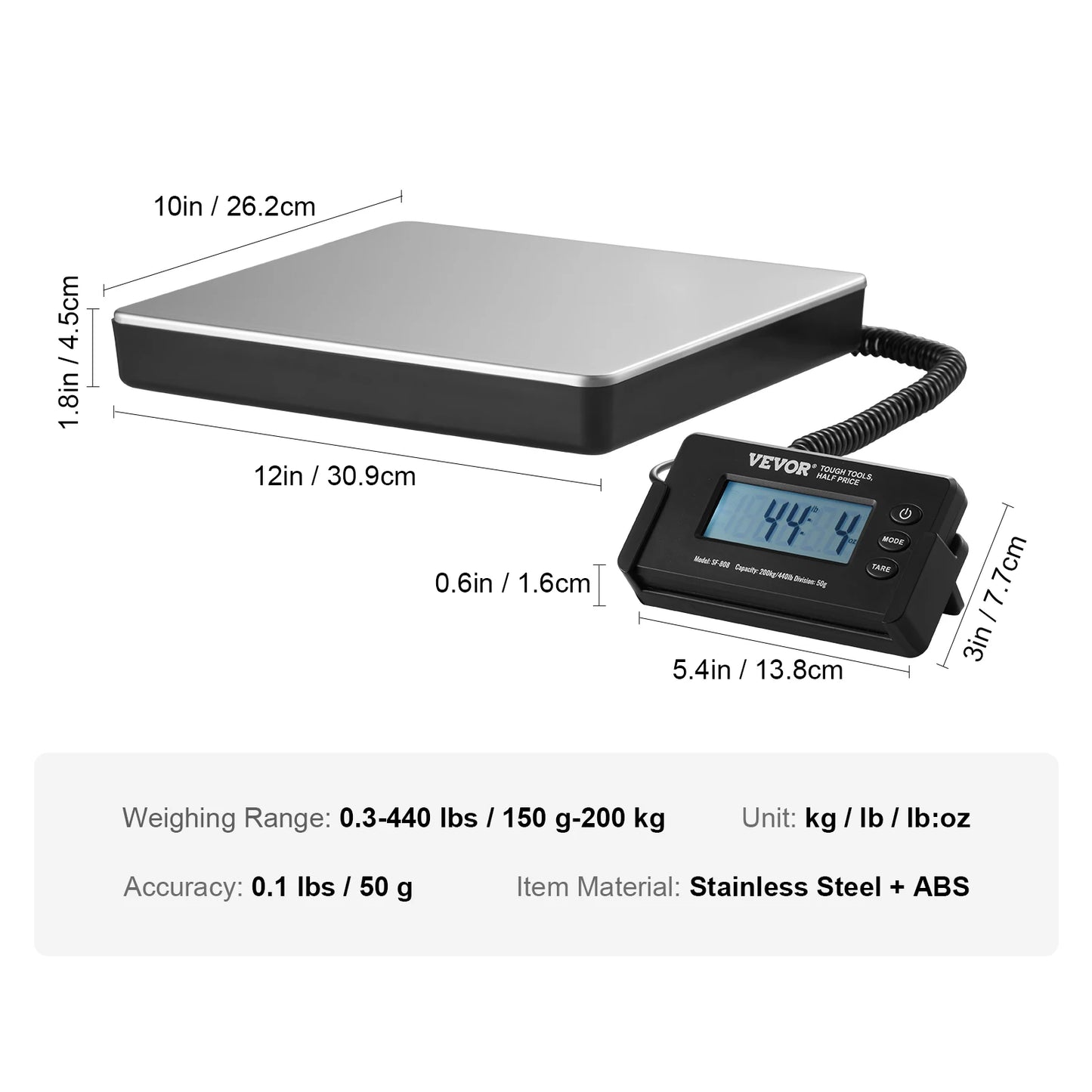 SucceBuy 440Lb Digital Shipping Scale With Timer Tare HD LCD