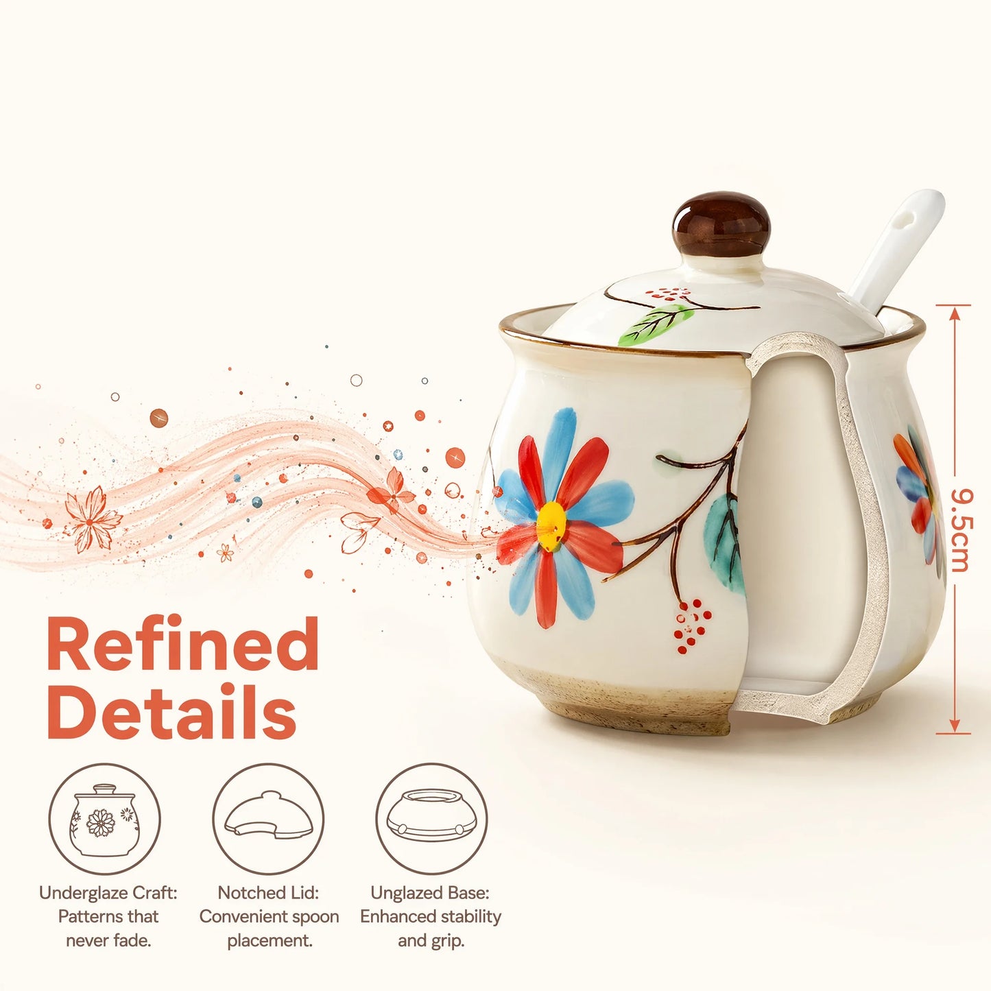 Ceramic Spice Jar Set With Tray Hand Painted Japanese Design