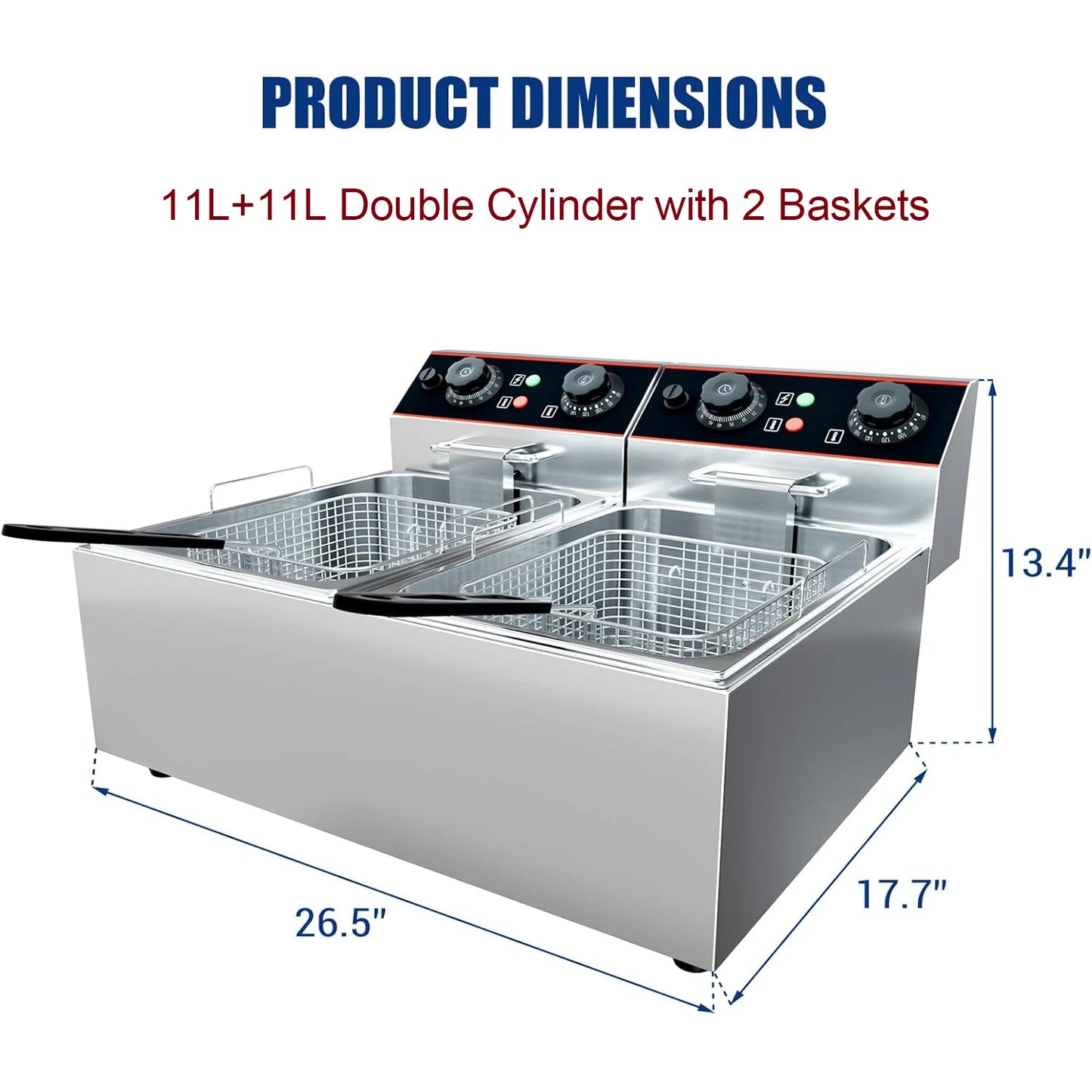 Acekool Commercial Electric Deep Fryer Stainless Steel Baskets Adjustable