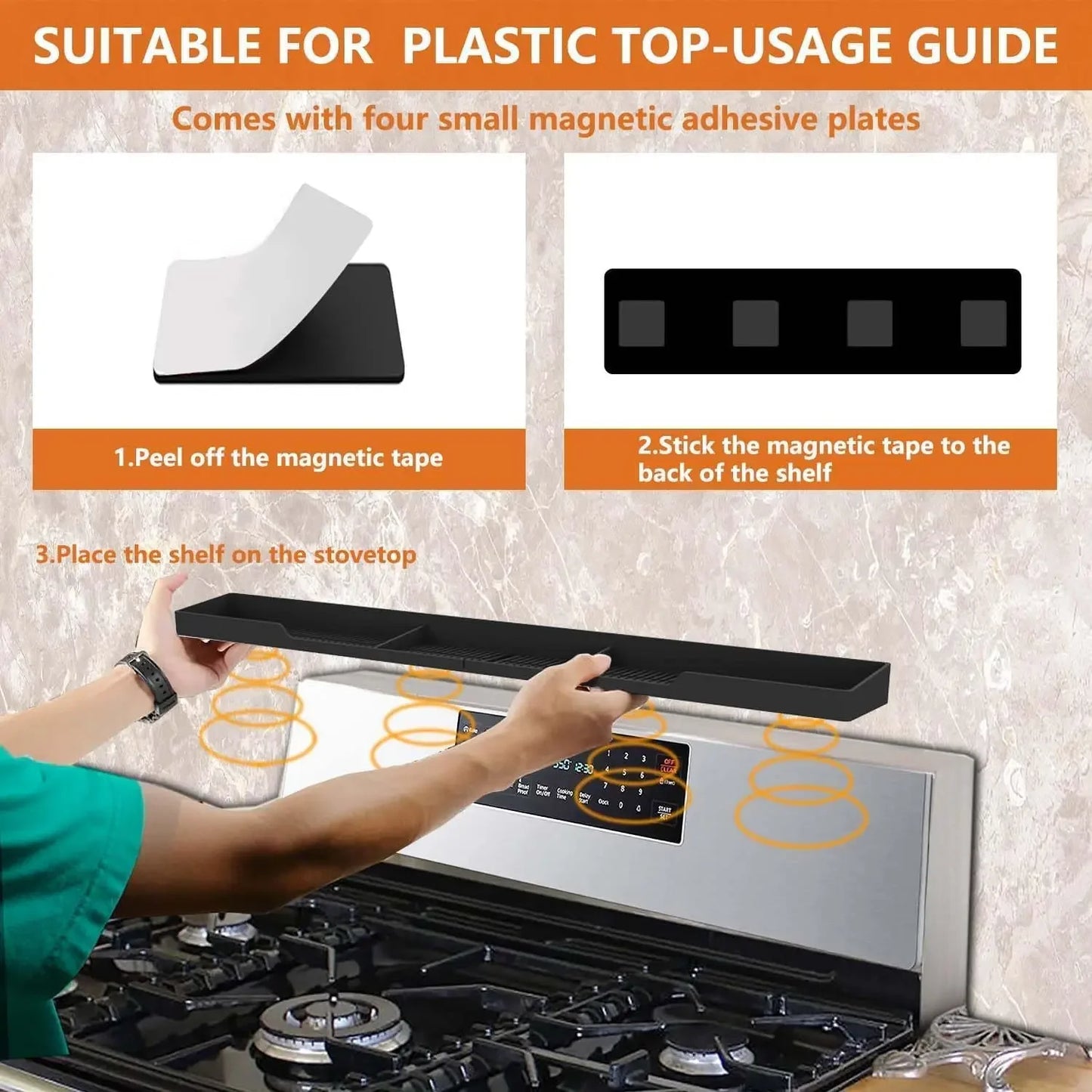 Stove Top Silicone Magnetic Spice Rack Shelf With Three Compartments