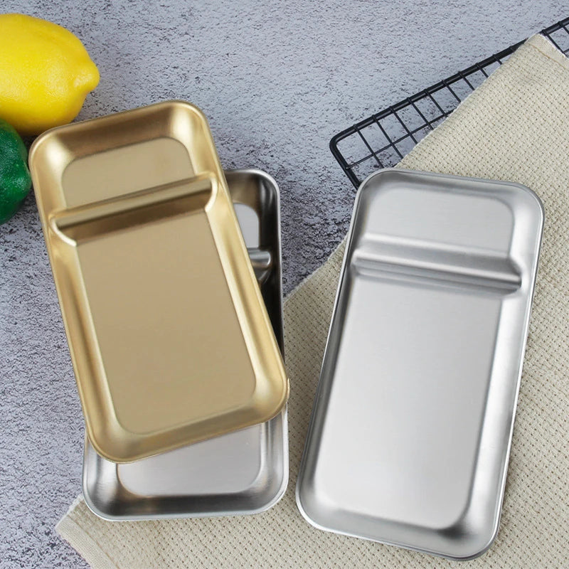 Stainless Steel Rectangular Snack Plate For Kitchen Dining Use