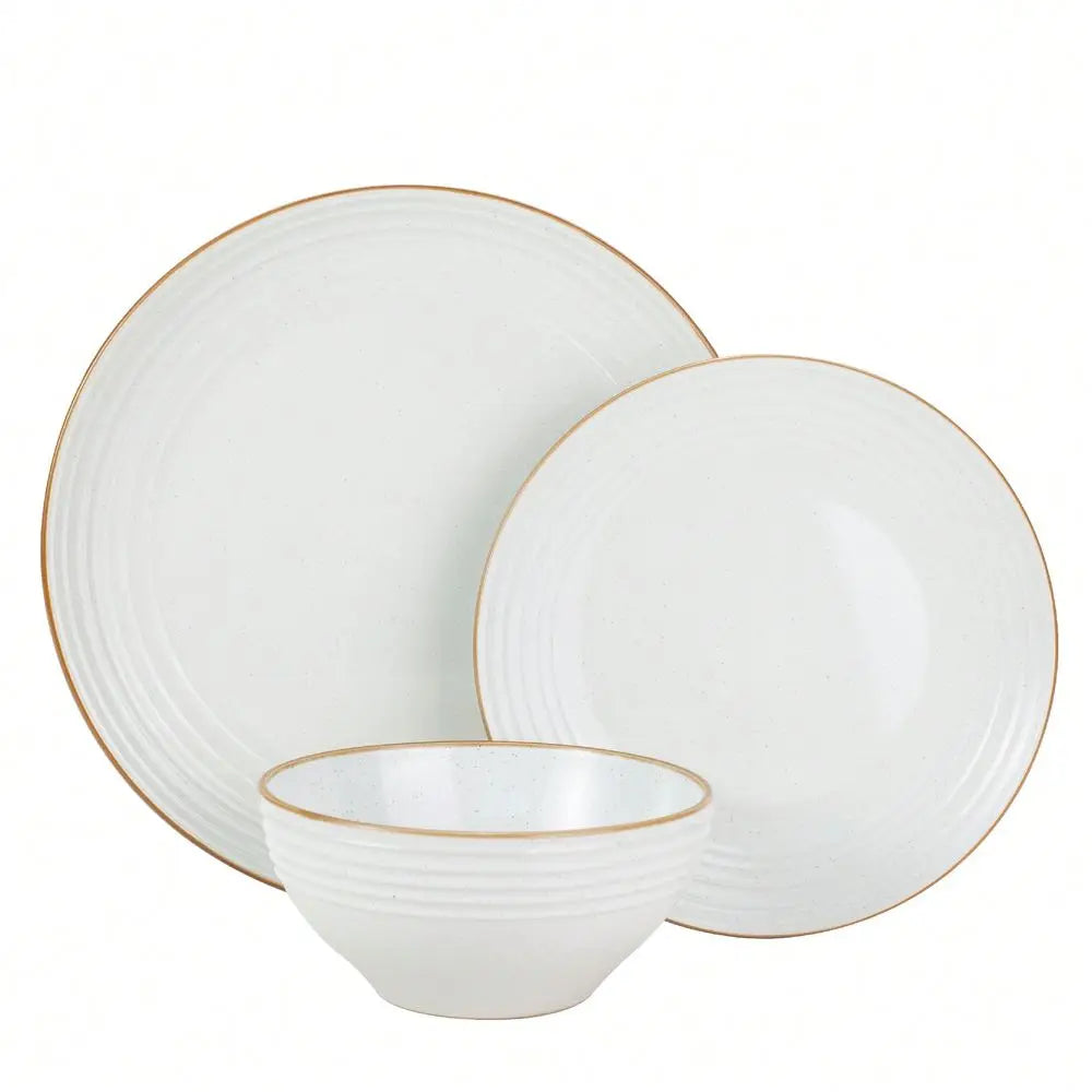 Stoneware Dinnerware Set for Four With Lucky and Joyous Pattern