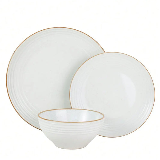 Stoneware Dinnerware Set for Four With Lucky and Joyous Pattern