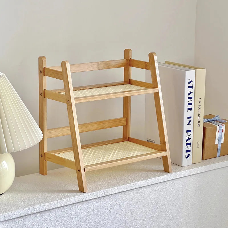 Double Layer Bamboo Countertop Multipurpose Organizer Cup Holder for Kitchen