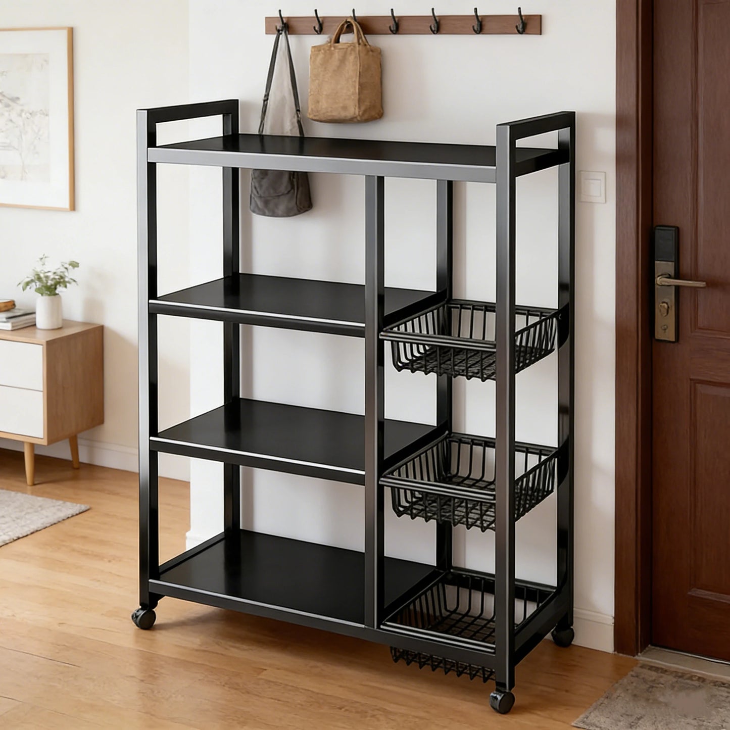Portable Storage Rack Adjustable 4-Layer Shelf With Baskets