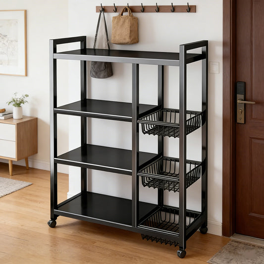 Portable Storage Rack Adjustable 4-Layer Shelf With Baskets
