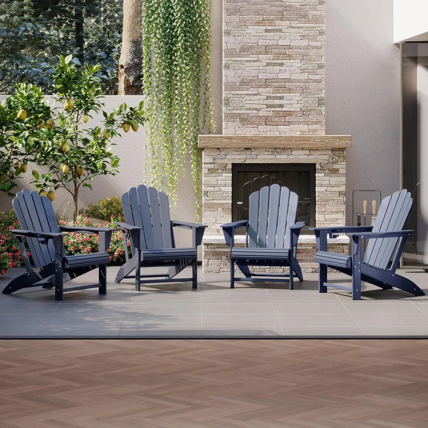 Adirondack Chairs With Cup Holders Outdoor Patio Set Of 4