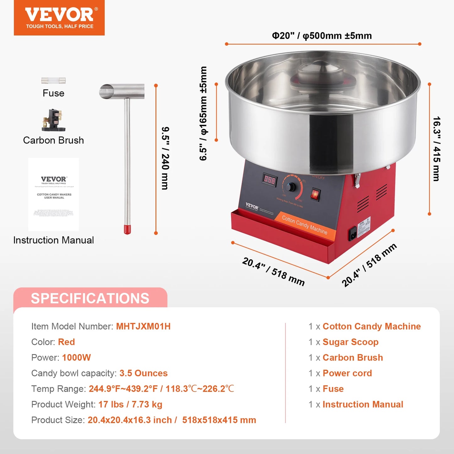 SucceBuy Electric Cotton Candy Make With Stainless Steel Bowl Scoop