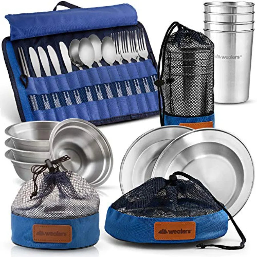 Complete Bamboo Camping Tableware Set With Cups And Bowls