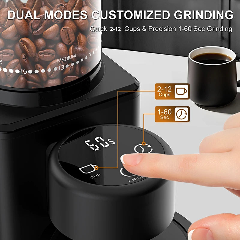 KIRAINAFLY Automatic Conical Burr Coffee Grinder With Touchscreen 25 Settings