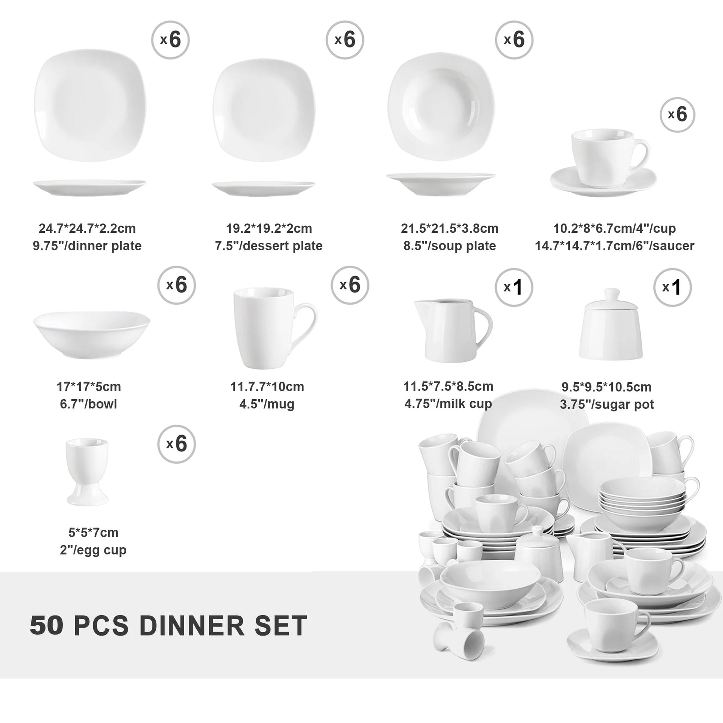 Malacasa 50 Piece Porcelain Dinner Set With Serving Bowls