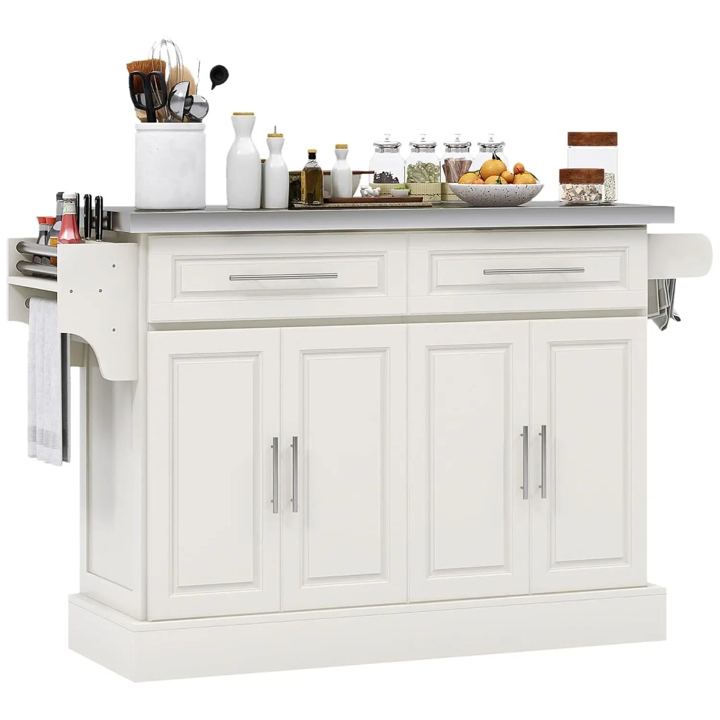 Rolling Kitchen Cart With Stainless Steel Top And Shelves