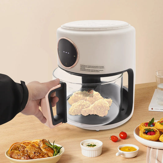 Cylinder Air Fryer 360 Degree View Glass Kitchen Appliance