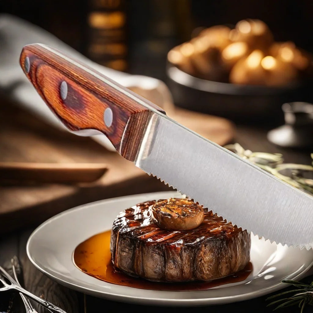 Allwin Houseware Mahogany Handle Serrated Steak Knife