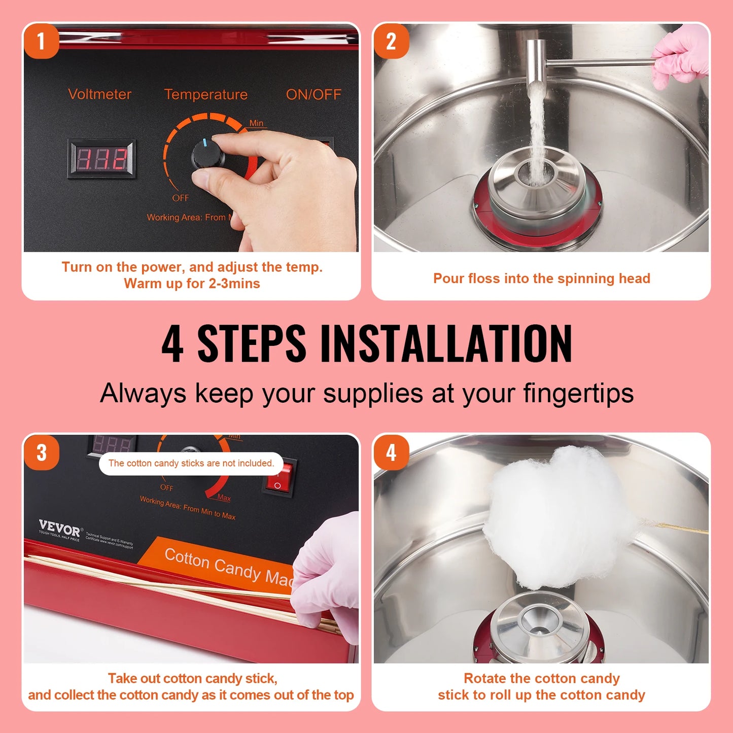 SucceBuy Electric Cotton Candy Make With Stainless Steel Bowl Scoop