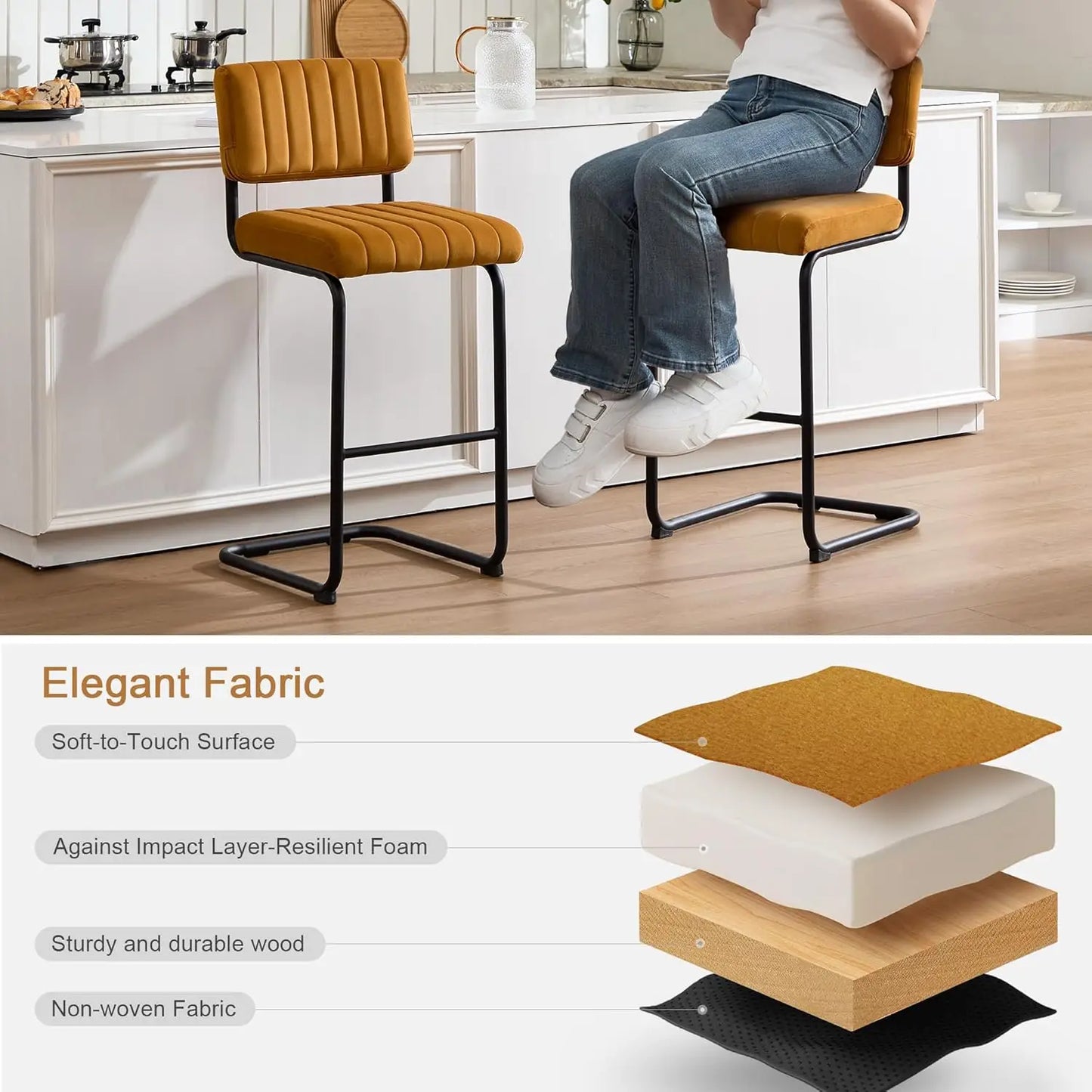 Bar Stools Set Of 4 Cantilever Counter Height Upholstered