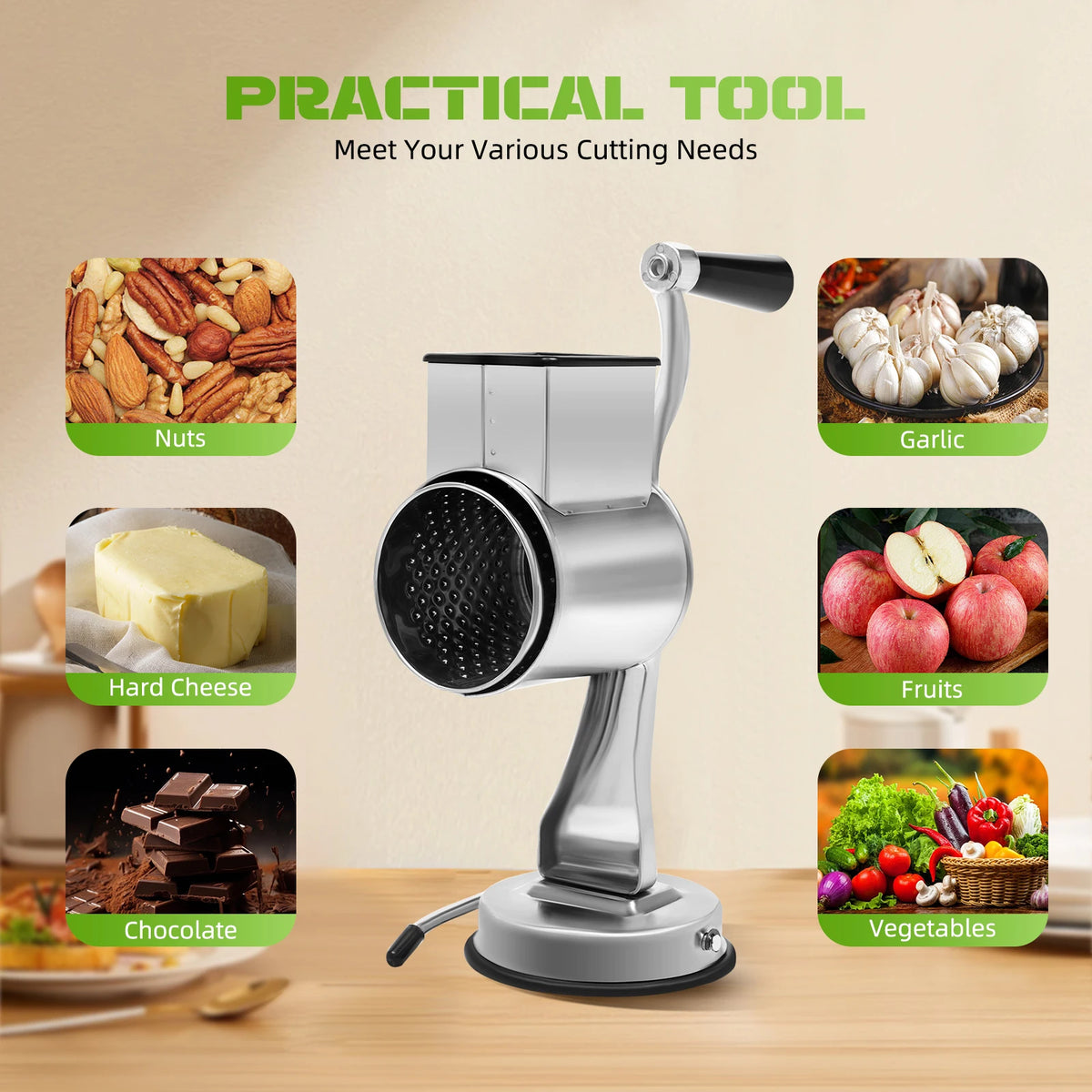 Rotary Grater With Five Blades Stainless Steel Vegetable Shredder